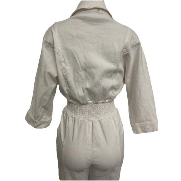 Retrofete Ellis Jumpsuit Optic White 3/4 Sleeve Front Zip Cotton Stretch Waist S - Picture 8 of 11